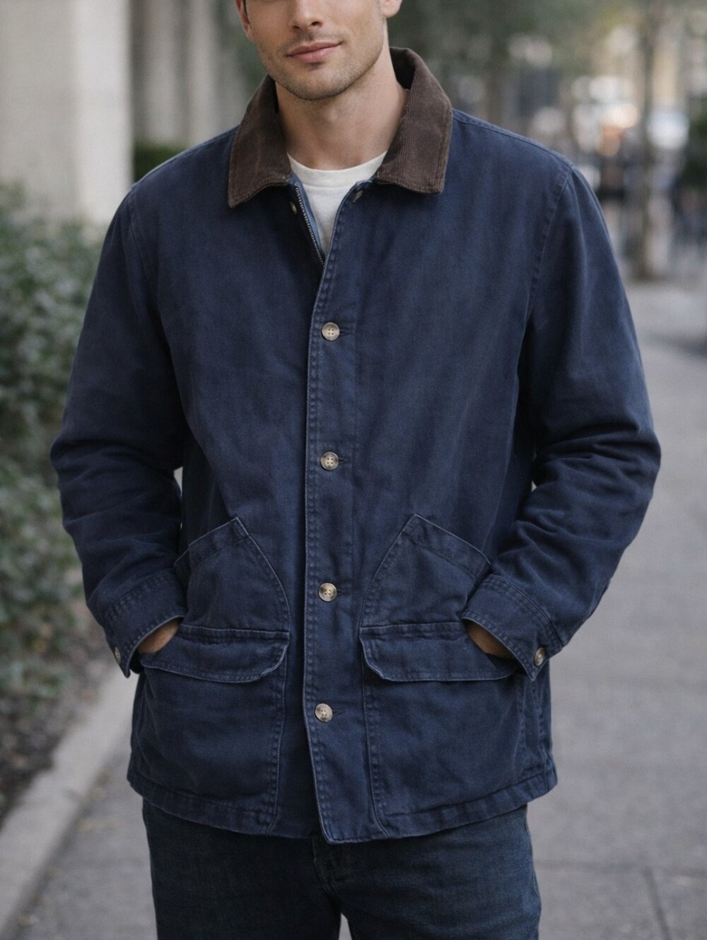 Vintage Jacket GAP FACTORY STORE CHORE Navy Blue  Barn Suede Collar Plaid Lined